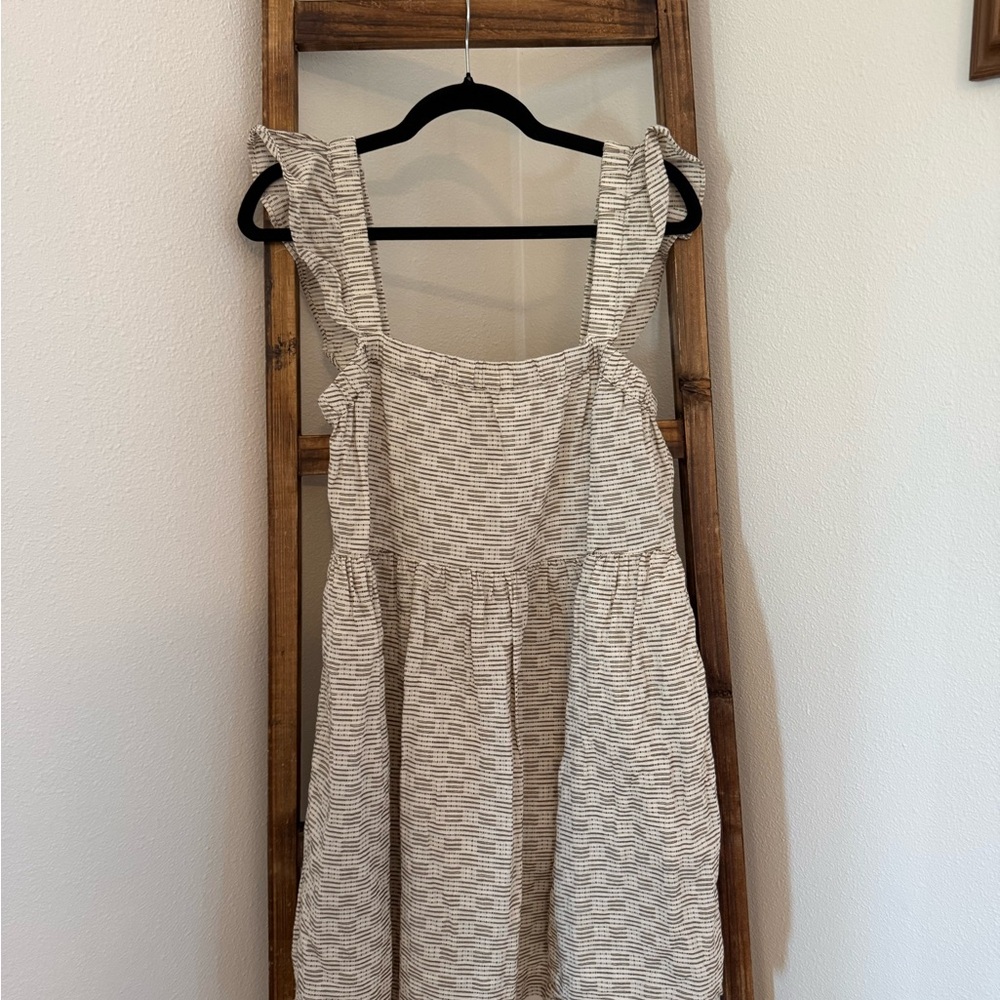 Madewell Ruffle Strap Mini Dress Cream Brown Stripe Size Medium